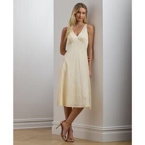 Lauren Ralph Lauren Women's Floral Jacquard Sleeveless Dress Ivory Size 10 0009